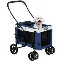 Cărucior pentru câini și pisici PawHut, pliabil, cu container detasabil, 81 x 58 x 97,5 cm, Negru + Albastru + Alb | Aosom Romania