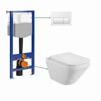 Set vas wc suspendat rimless cu capac soft close Bristol, rezervor incastrat si clapeta alba Cersanit Presto II