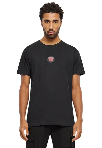 Tricou cu decolteu la baza gatului si aplicatie - Rosu/Negru stins