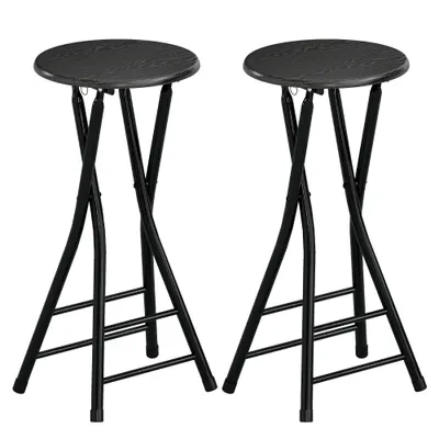 HOMCOM Set de 2 Taburete de Bar Pliabile, Taburete Rotunde cu Două Suporturi pentru Picioare, Cadru din Oțel, Negru | Aosom Romania
