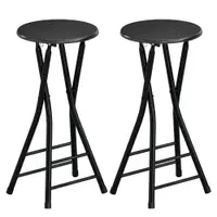 HOMCOM Set de 2 Taburete de Bar Pliabile, Taburete Rotunde cu Două Suporturi pentru Picioare, Cadru din Oțel, Negru | Aosom Romania
