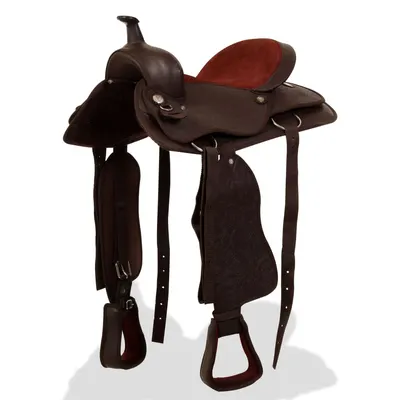 vidaXL Șa Western, căpăstru & pieptar, piele naturală, 17", maro