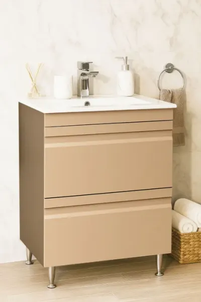 Set Baza front MDF si Lavoar seria 086, cu sertare, montat, 60 cm, cappuccino