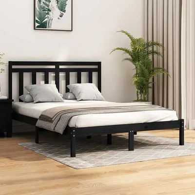 vidaXL Cadru de pat, negru, 140x190 cm, lemn masiv