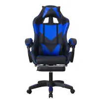 Scaun gaming, ergonomic, inaltime reglabila 122-130 cm, suport retractabil picioare, albastru, negru