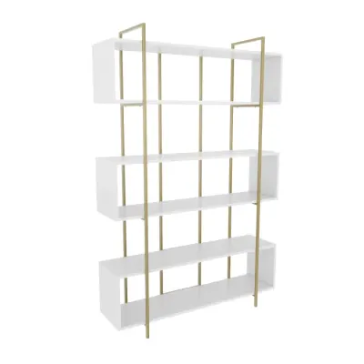 Biblioteca BRUTI, alb + auriu, 120x29,6x180 cm