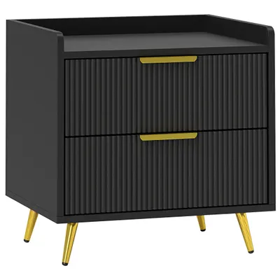 HOMCOM Noptieră, masă de noapte cu 2 sertare canelate, picioare metalice aurii, 50 x 40 x 50 cm, negru | Aosom Romania
