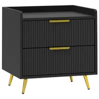 HOMCOM Noptieră, masă de noapte cu 2 sertare canelate, picioare metalice aurii, 50 x 40 x 50 cm, negru | Aosom Romania