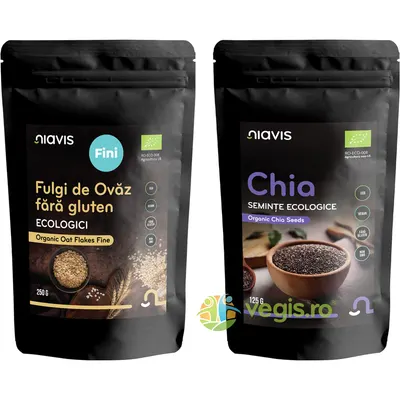 Pachet Fulgi de Ovaz Fini fara Gluten Ecologici/Bio 250g + Seminte de Chia Ecologice/Bio 125g