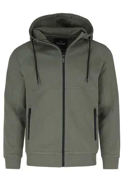 Hanorac cu gluga din bumbac - cu fermoar - buzunare - regular fit - B-Mentis - verde masliniu - Verde masliniu