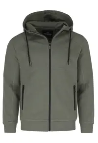 Hanorac cu gluga din bumbac - cu fermoar - buzunare - regular fit - B-Mentis - verde masliniu - Verde masliniu