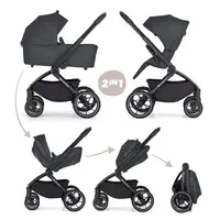 Carucior 2 in 1 pentru copii PetiteMars Scout Gri cu landou pliabil, reversibil, spatar si suport de picioare reglabile, maner ajustabil, accesorii, pana la 22 kg, 0 luni+