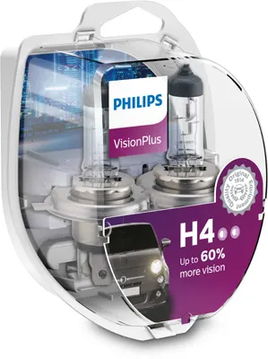 Set 2 Becuri Far H4 P43T 60 55W 12V Vision Plus Philips