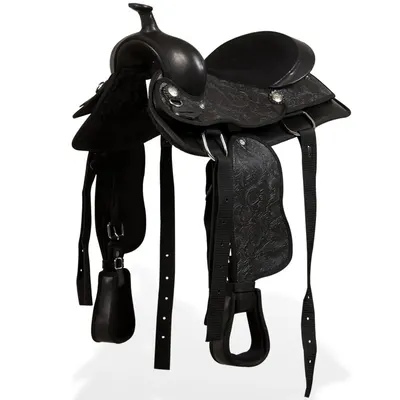 vidaXL Șa Western, căpăstru & pieptar, piele naturală, 13", negru