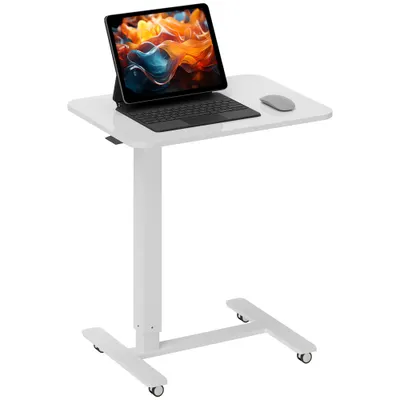 HOMCOM Birou in picioare reglabil in inaltime cu 4 roti C-Forma 65 cm x 48 cm x 73-110 cm Alb | Aosom Romania