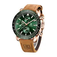 Benyar BY-5140 - Ceas bărbătesc sport, cronograf, cuarț, curea piele, waterproof 3ATM, dată automată, sticlă hardlex