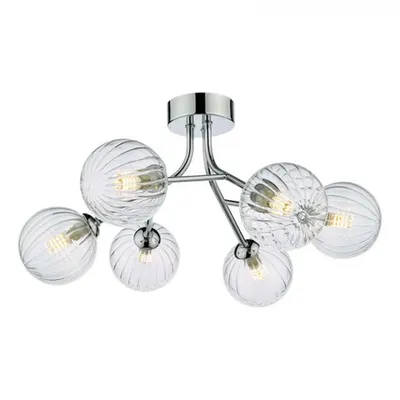 Plafoniera Yiska 6 Light Semi Flush Polished Chrome Ribbed Glass