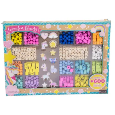Kit creativ Mega DIY - coliere si bratari cu margele din lemn, 600 piese+
