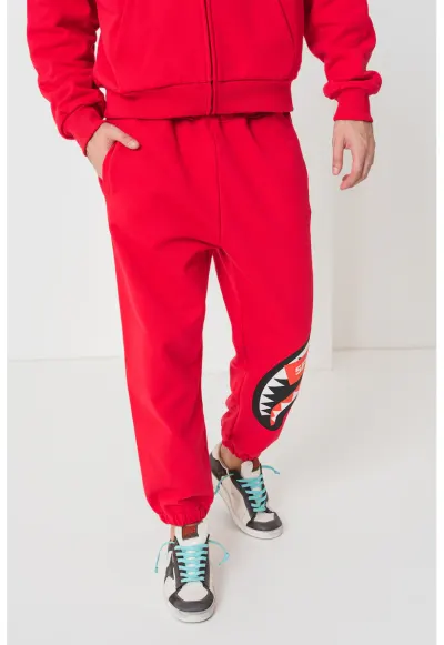 Pantaloni de trening din bumbac relaxed fit - Rosu