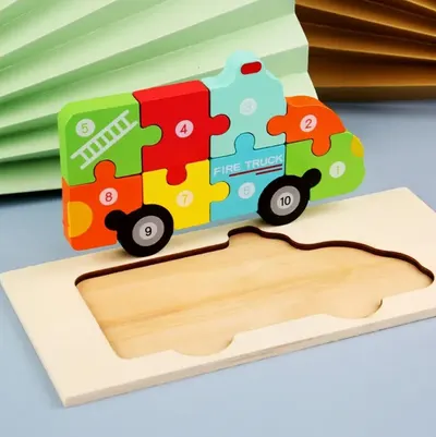 Puzzle din lemn - Masina de pompieri - 10 piese
