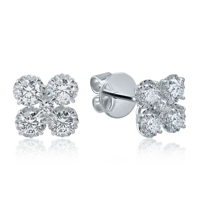 Cercei floare din aur alb cu diamante de 0.75ct