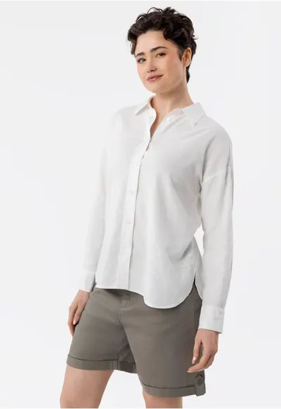 Camasa dama din in si viscoza - maneci lungi - comfort fit - spate mai lung - uni - K-Vehi - alb - Alb