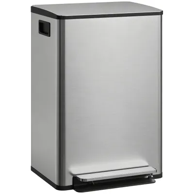 HOMCOM Coș de gunoi bucătărie 50L, coș cu pedală, găleată interioară detașabilă, capac cu închidere silențioasă, 41,7x36,6x62cm, argintiu | Aosom Romania