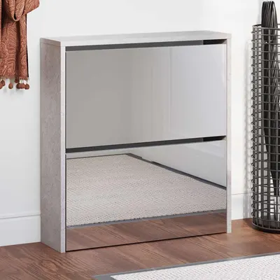 vidaXL Pantofar cu oglindă, 2 niveluri, gri beton, 63x17x67 cm