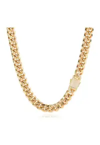 Lant Cuban Elements din Otel Inoxidabil - GOLD - pentru barbati – 12 mm - cu zirconiu