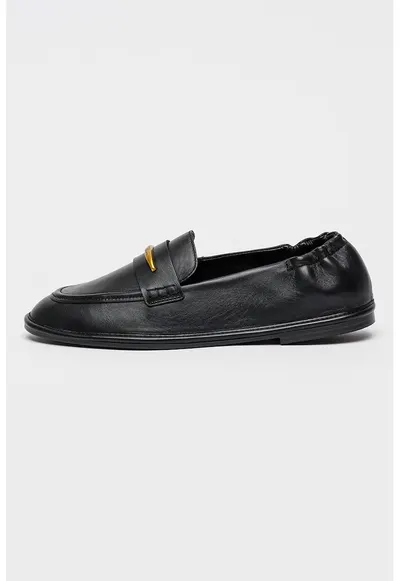 Pantofi loafer din piele cu detaliu metalic - Negru