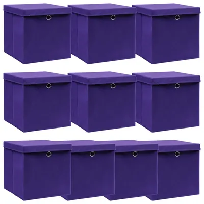vidaXL Cutii depozitare cu capace 10 buc. violet, 32x32x32 cm, textil