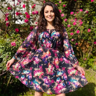 Rochie din voal cu imprimeu floral Delia