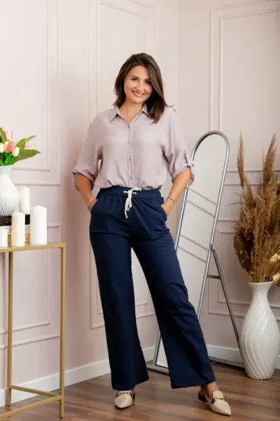 Pantaloni dama bleumarin din bumbac cu croi drept Cara