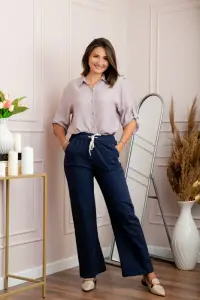 Pantaloni dama bleumarin din bumbac cu croi drept Cara