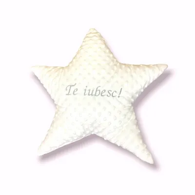 Perna decorativa personalizata Steluta din plus minky alb