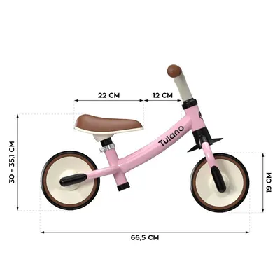 Bicicleta fara pedale Ride On Tulani Scout 15 Pink cu sezut reglabil,roti eva,cadru rezistent,sistem limitare viraj