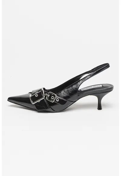 Pantofi cu varf ascutit - catarama si toc kitten - Negru
