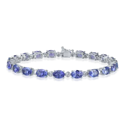 Bratara tennis din aur alb cu tanzanite de 12ct si diamante de 0.8ct