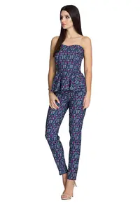 Set pantaloni lungi si bluza corset - model M606 - bleumarin - poliester