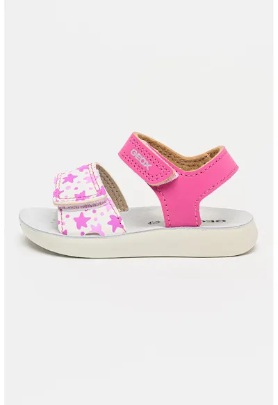 Sandale cu velcro si imprimeu inimi - Alb/Fucsia