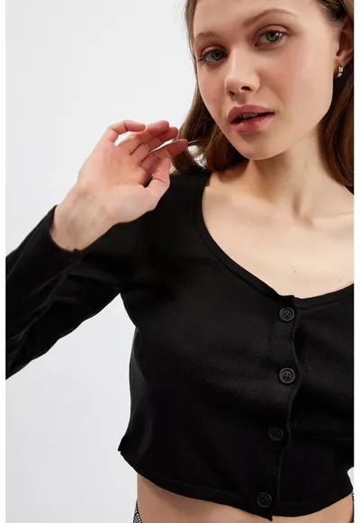 Cardigan crop cu decolteu adanc - Negru
