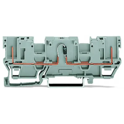 2-pin component carrier block; with 2 jumper positions; with diode 1N4007; anode, right side; for DIN-rail 35 x 15 and 35 x 7.5; 4 mm²; gray