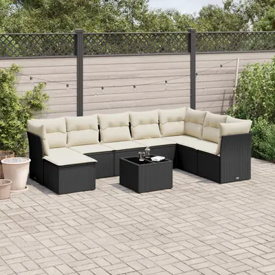 Gossi set mobilier de gradina cu perne, 9 piese, negru, poliratan