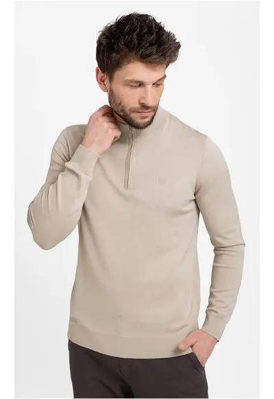 Pulover barbati - guler inalt cu fermoar - S-Sam - bej - Bej