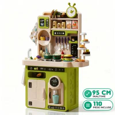 Set Bucatarie pentru Copii cu Abur Real, Apa Curenta, Sunete si Lumini, Verde - Default Title
