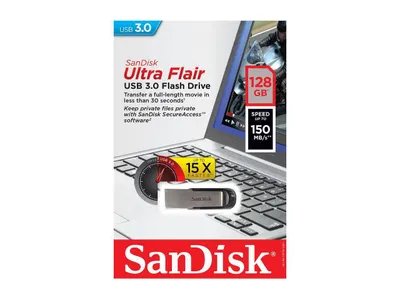 Memorie USB SanDisk Ultra Flair 128 GB, USB 3.0, Negru