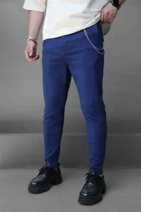 Pantaloni Slim Fit Zipper Navy-Blue Bgas1156(1044-10) (mărime: 29)