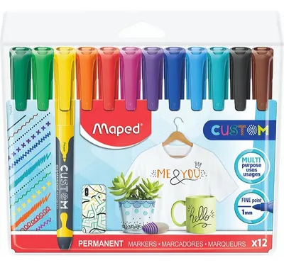 Markere permanente Maped Custom - 12 culori