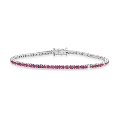 Bratara tennis din aur alb cu rubine de 1.85ct si diamante de 0.1ct