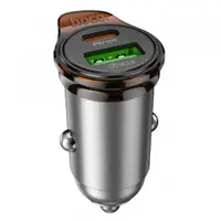 Incarcator Auto Cu Cablu Lightning HOCO NZ16A, 43W, 3A, 1 x USB-A - 1 x USB-C, Gri